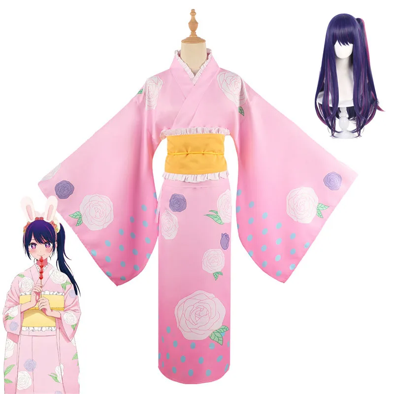 

Anime Oshi No Ko Ai Hoshino Cosplay Costume Wig Kimono Pink Dress Outfit Bunny Headband Japanese Clothing Halloween Party Women