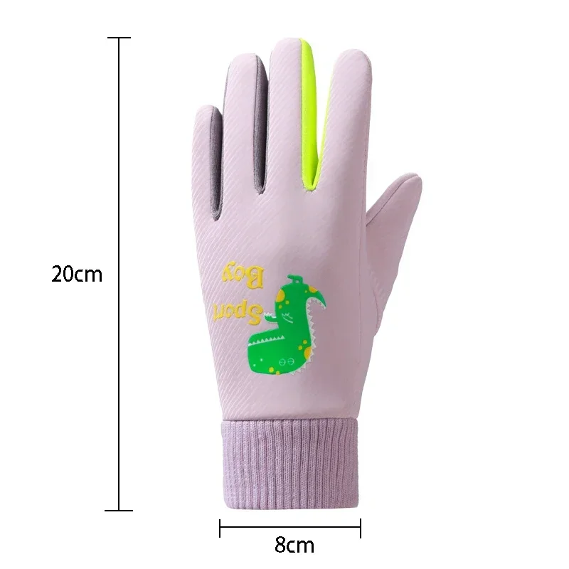 5-10 Years Kids Dinosaur Winter Gloves Boys Girls Warm Lined Windproof Outdoor Mittens Cute Cartoon Anti-Slip Full Finger Gloves