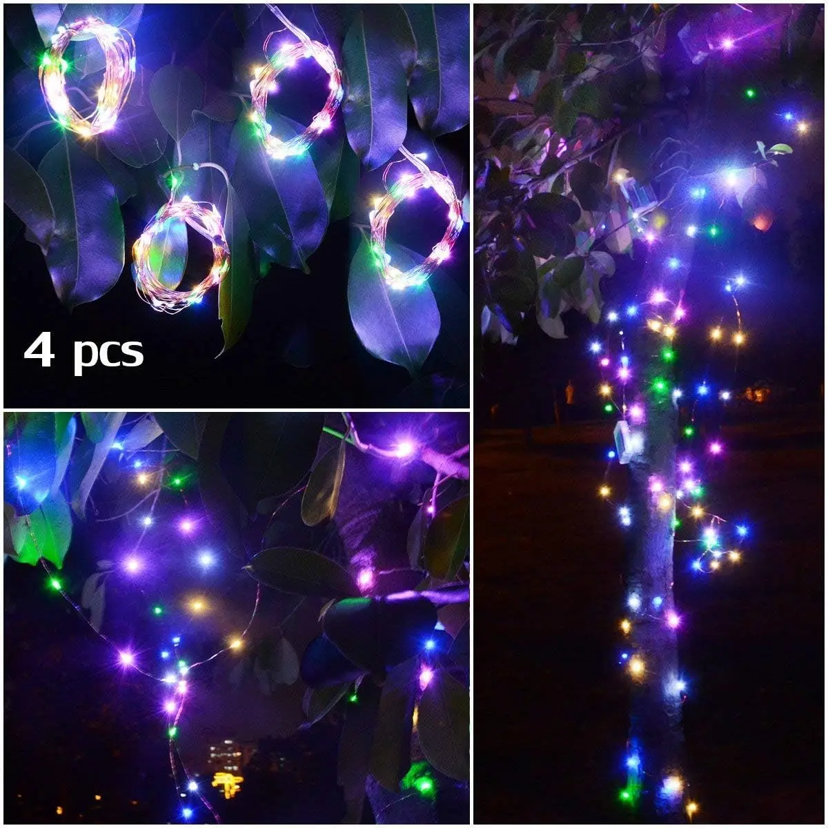 Multicolorido Natal Fairy Lights, pilhas, mini luzes LED corda para quarto e festa, 50 LEDs, 4 Packs