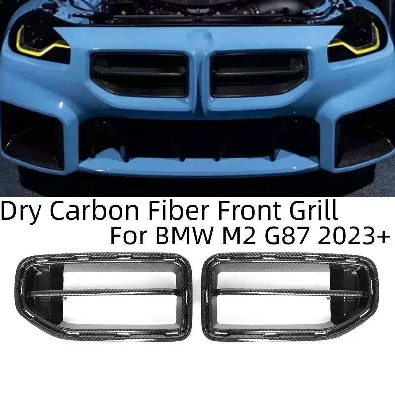 

New! For BMW M2 G87 2-Door 2023+ Dry Carbon Fiber Front Grille Bumper Air Vent Covers Trim MP Style Fog Lamp Grill Cover Body Ki