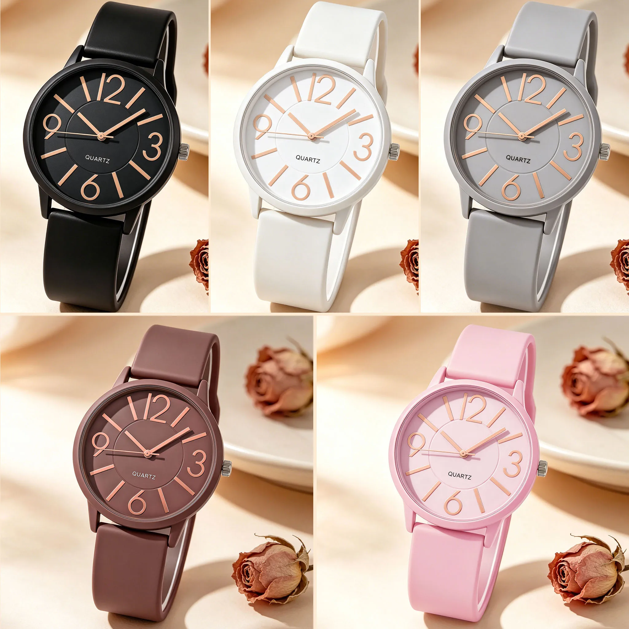 Women Simple Round Quartz Watch Big Numeral Dial Silicone Strap Casual Wristwatch Ladies Daily Watches