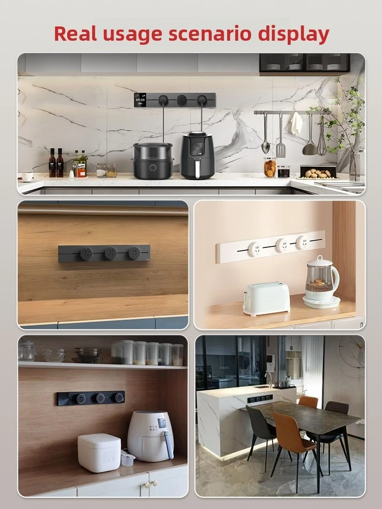 Sliding Track Socket Power Rail for Kitchen Cabinet Movable Electrical Outlet with Magnetic Mount