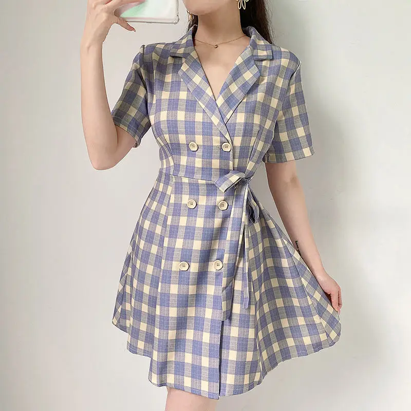 

Suit Dress High-Quality Plaid Shirt Button POLO Short European Beauty Skirt Slimming Slim Hot Girl A-Line Skirt