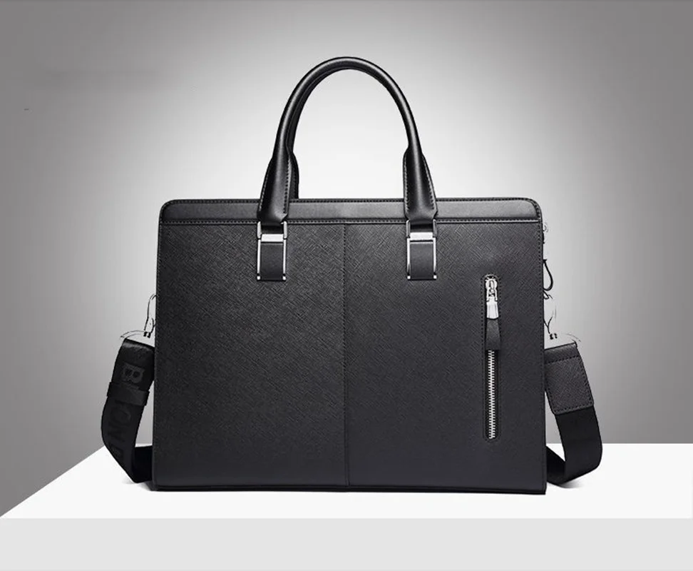 Business Leather Men's Executive Briefcase With Zipper Man Laptop Bag High Capacity Handbag For Documents Office Shoulder