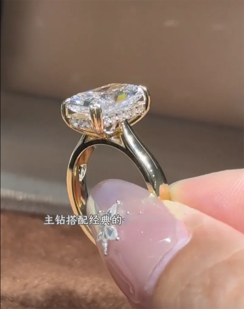 3カラット ソリッド 14K イエローゴールド ラボグロウン ダイヤモンドリング IGI ラディアントカット D VS1 結婚指輪 婚約指輪 工場直販