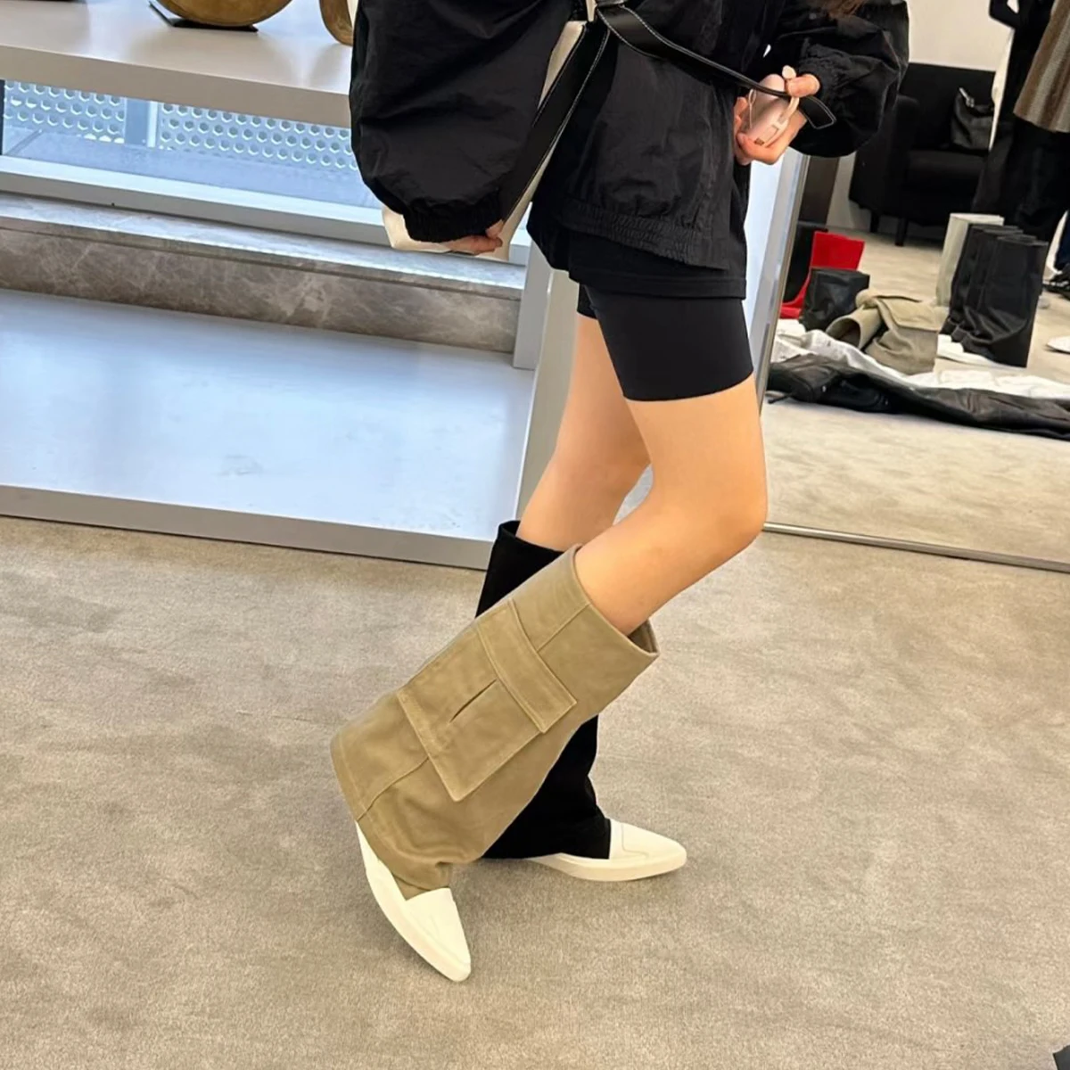 

NIGO Women's New Design Retro Pointed Toe Boots Do Old Chic Trouser Leg Pockets Safari Style Knight Boots #NGSH1449