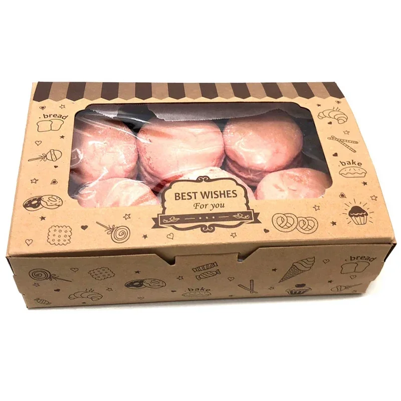 12/24Pcs Cake Bakery Box with PVC Window Kraft Paper Dessert Cookie Pastry Packaging Boxes Baby Shower Birthday Party Supplies