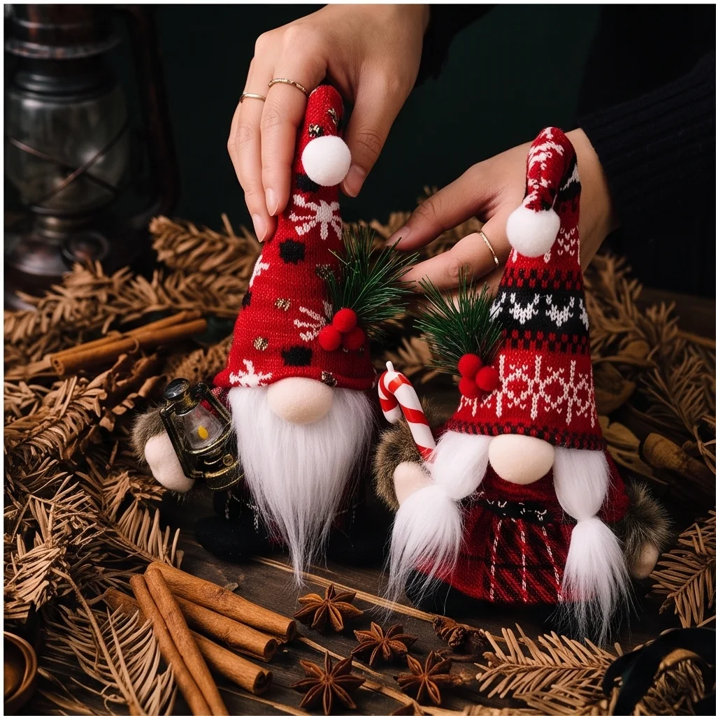 Knitted Christmas Gnome Swedish Tomte Elf Doll Home Desktop Ornament Gift