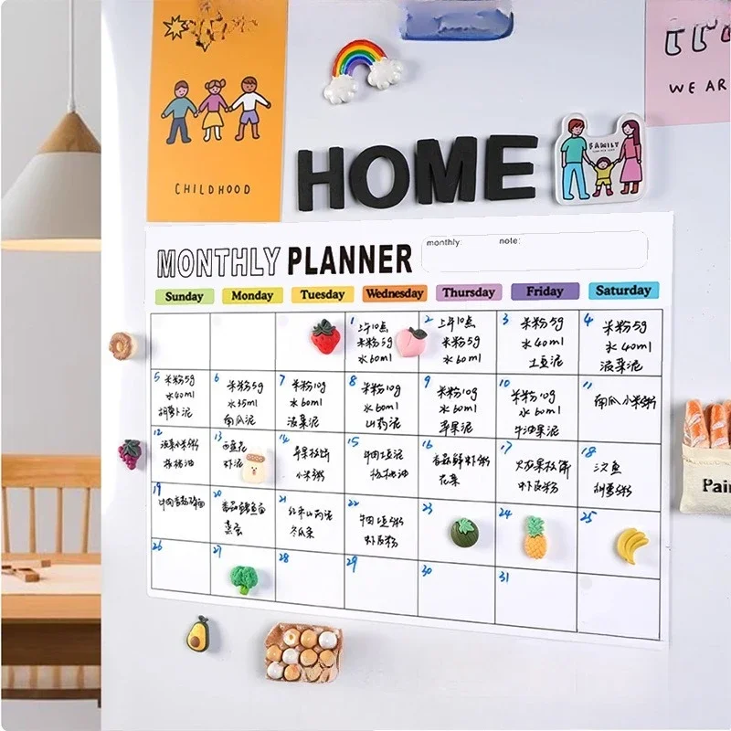 Magnetic Acrylic Fridge Calendar Whiteboard, Customizable Soft Magnetic Dry-Erase Refrigerator Sticker, Reusable Message Board