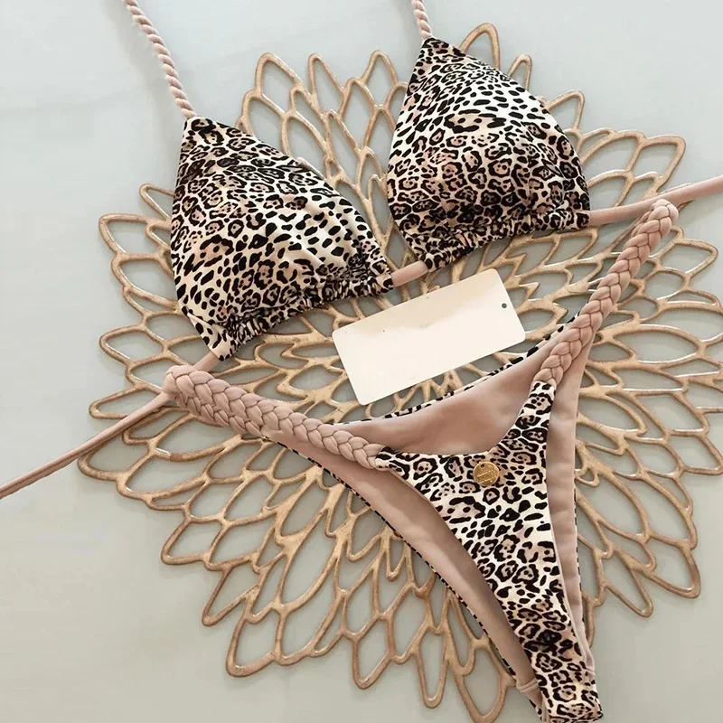 Stroje kąpielowe damskie wzór w cętki seksowne bikini w paski kostiumy kąpielowe letni strój kąpielowy dwuczęściowy stringi strój kąpielowy Biquinis
