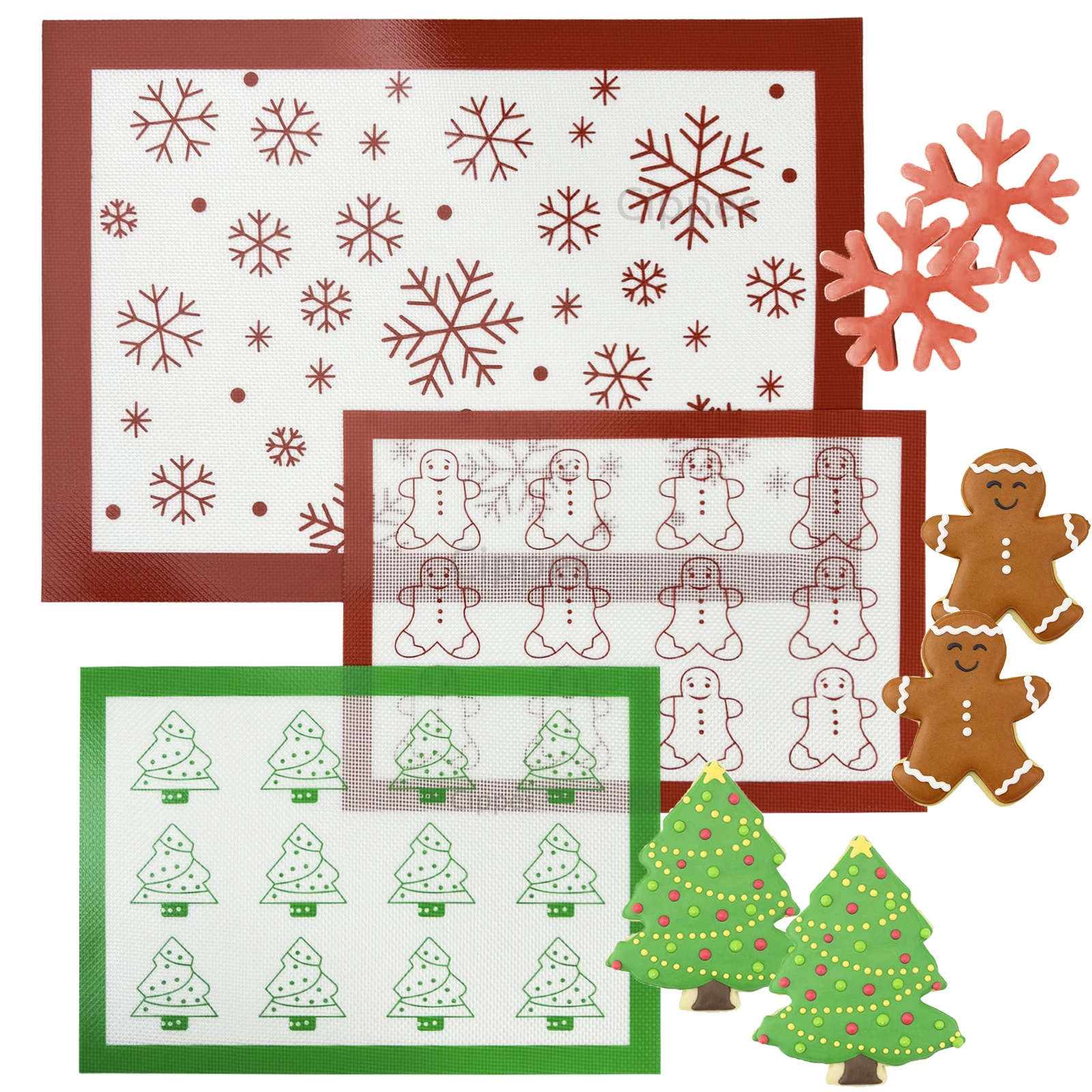 حصيرة خبز سيليكون لعيد الميلاد ، ندفة ثلج شجرة الكريسماس ، أنماط رجل خبز الزنجبيل ، قابلة لإعادة الاستخدام ، مقاومة للحرارة ، للبسكويت #1