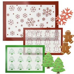 Silicone Baking Mat for Christmas, with Xmas Tree Snowflake Gingerbread Man Patterns, Reusable & Heat-Resistant, for cookies