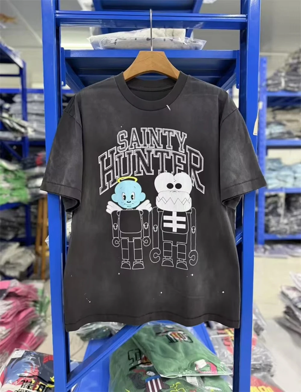 2026Summer Vintage Oversized T‑Shirt For Distressed Double Sided Cartoon Character Print Theme Art Loose Short Sleeve Street Tee