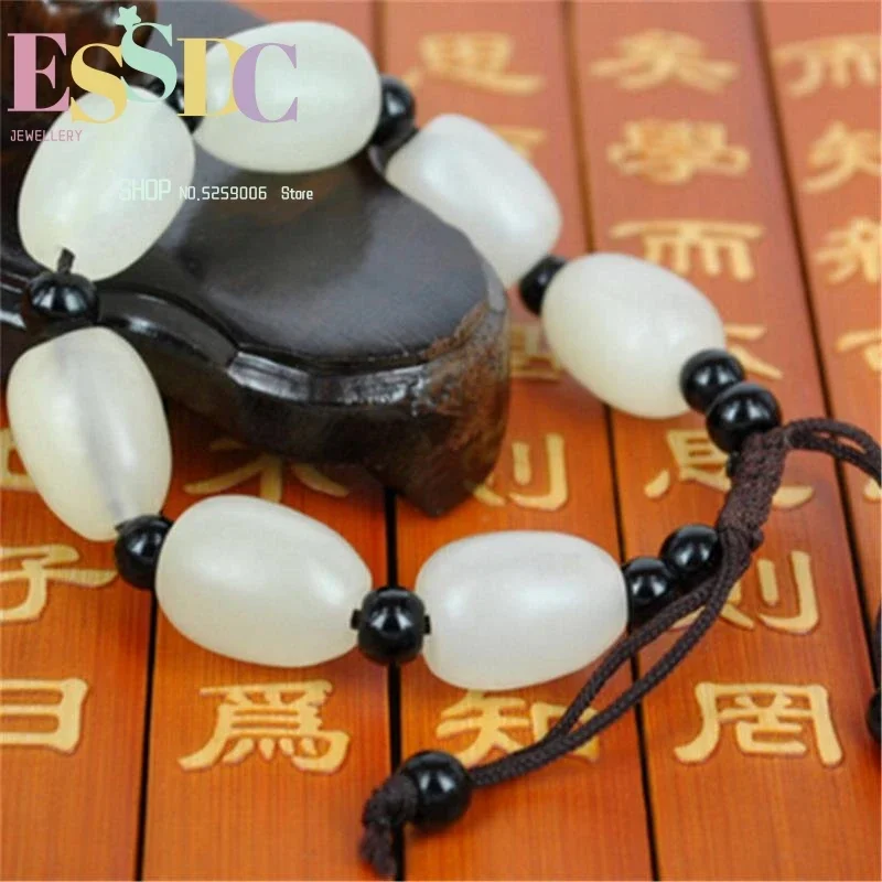 

Hot Sale Weaving Genuine Afghanistan White Jadeite Beaded Bracelet High Crafts Male or Female Lace-up Hand String Wholesale