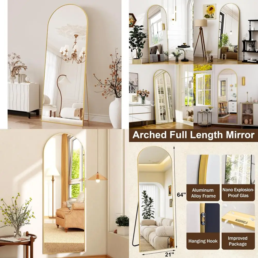 Espelho emoldurado de liga de alumínio montado na parede de comprimento total para banheiro, sala de estar e quarto