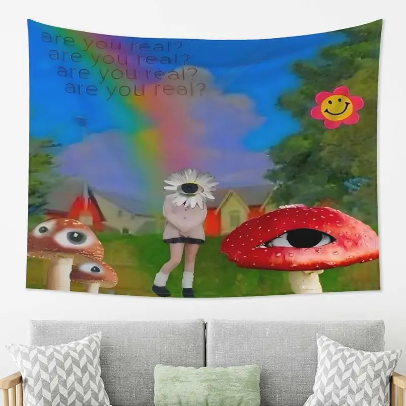 VIKAMA Psychedelic Surrealist Mushroom Tapestry, Abstract Aesthetic Wall Hanging, Home Decor for Bedroom Living Room Dorm