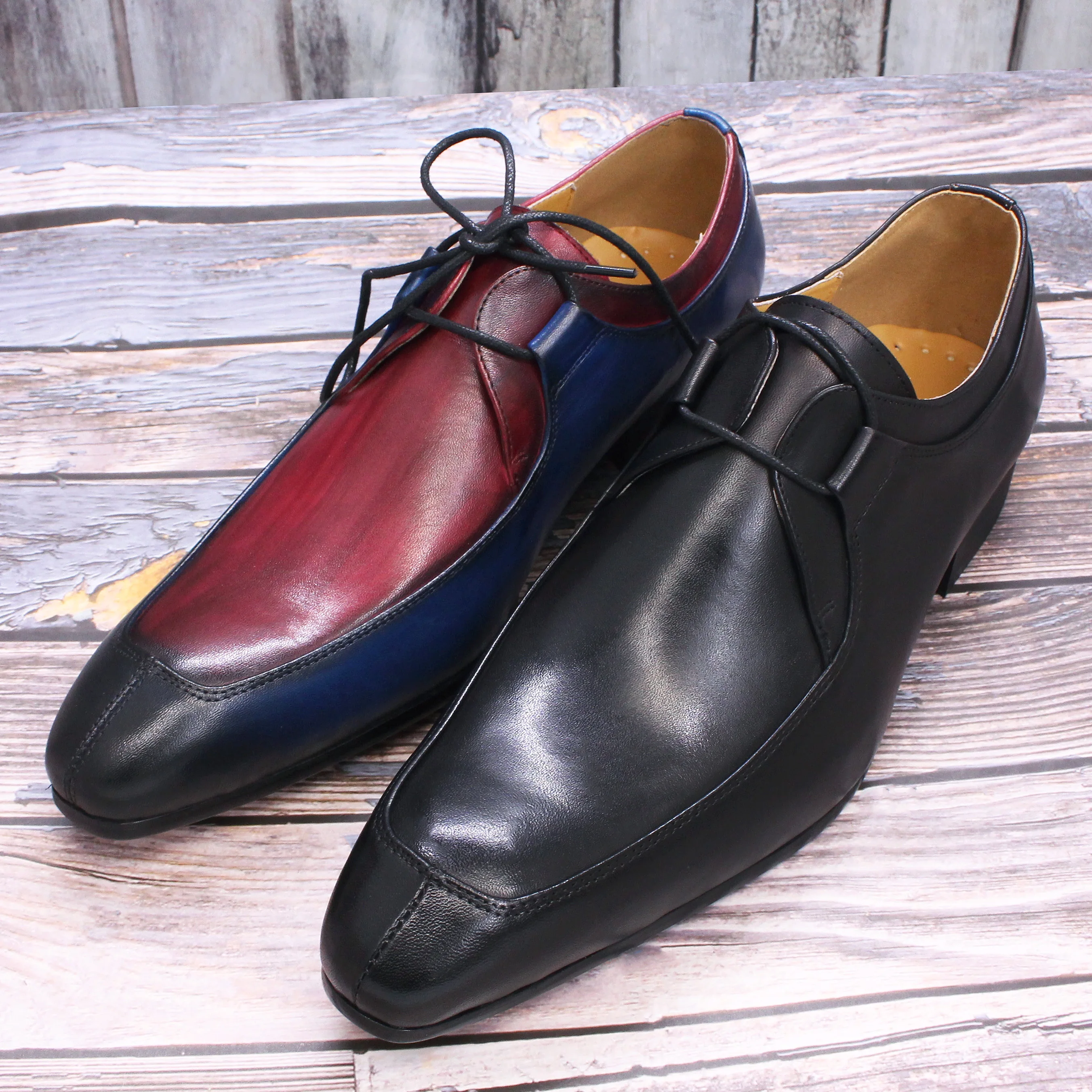 Men's Trendy Color-Blocking Patchwork Genuine Leather Shoes Eye-Catching for Business And Casual Wear