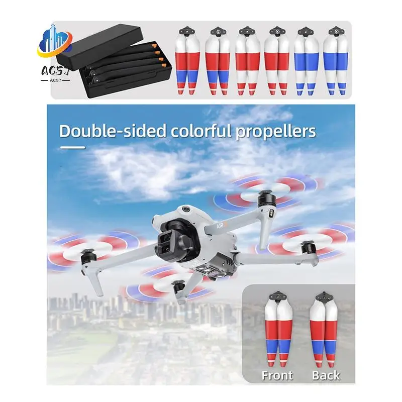 AC57-4PCS For DJI Air 3 Propeller 8747F Silent Noise Reduction Multifunctional Portable Quick Release Paddles Accessories Red+Wh