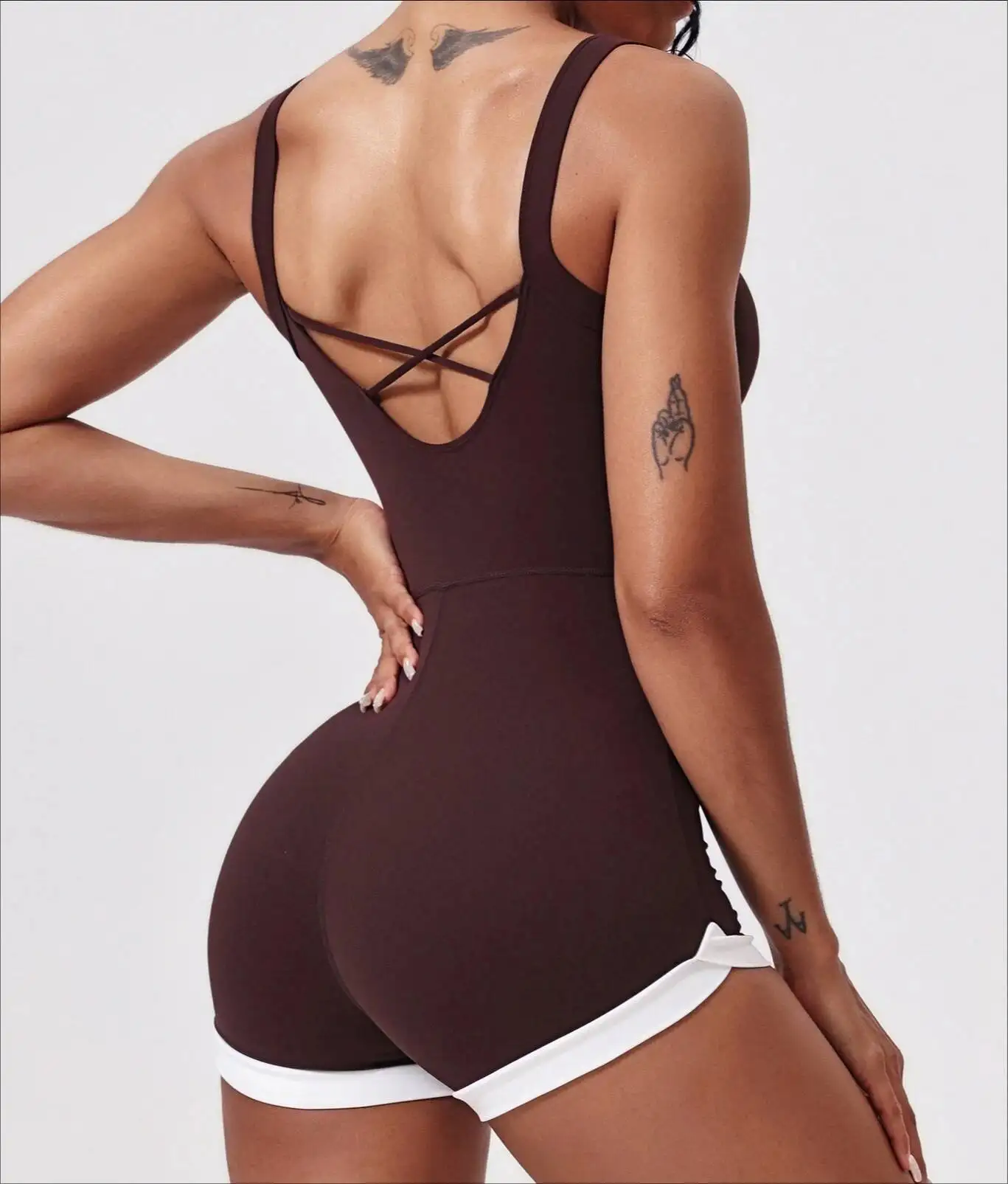 

Женские комбинезоны Fiess, цельный ремень, сексуальный комплект для йоги с V-образным вырезом на спине, спортивный бюстгальтер с подкладкой, комбинезоны для тренировок, спортивная одежда для бега, пилатеса, тренажерного зала