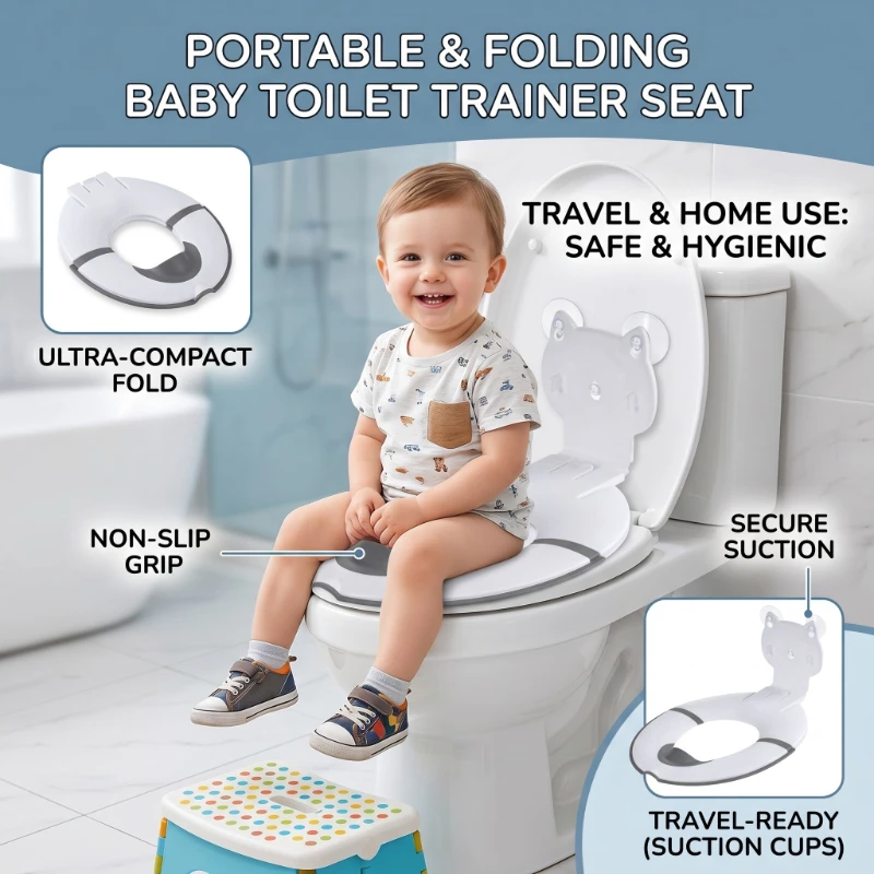 

Outdoor Toilet Seat Gasket Seat Ring for Male & Female Babies Foldable and Portable Universal Children Splash Proof Toilet Seat