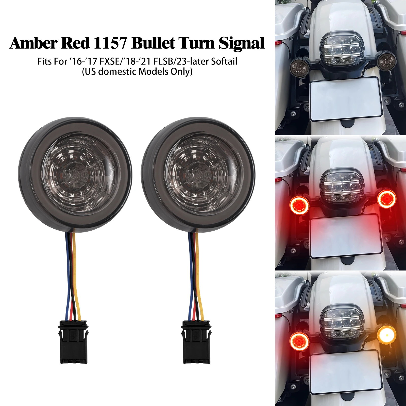 

Motorcycle Turn Signal Bullet Rear LED Light Inserts Brake Indicator Lamp For Harley Softail FXSE 16-17 Sport Glide FLSB 18-21