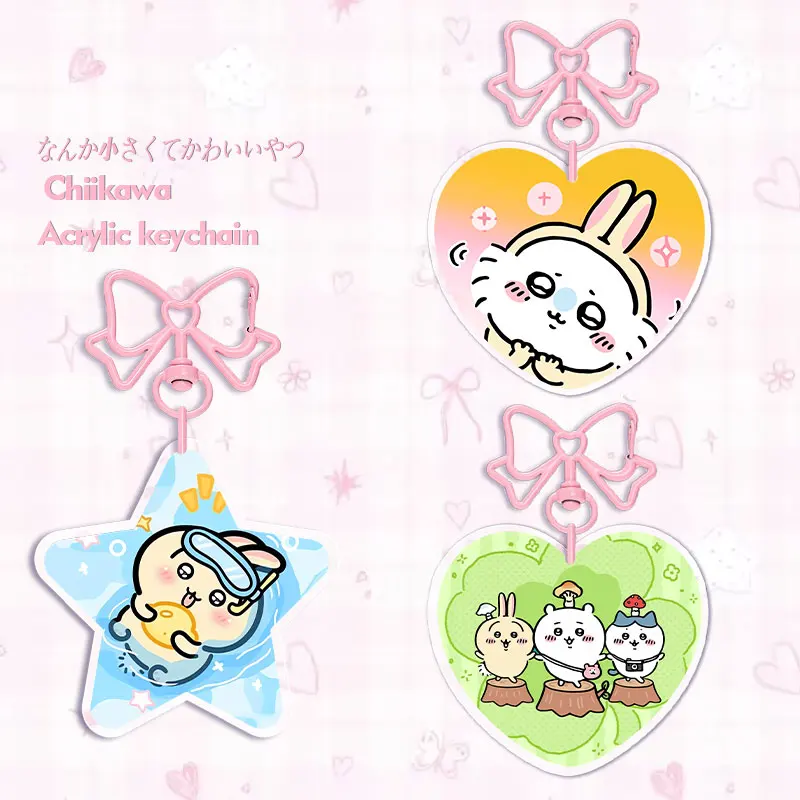 LLavero acrílico de 6CM para Chiikawa, accesorios decorativos de Anime, colgante, hebilla de Nudo de mariposa, bonito regalo Usagi