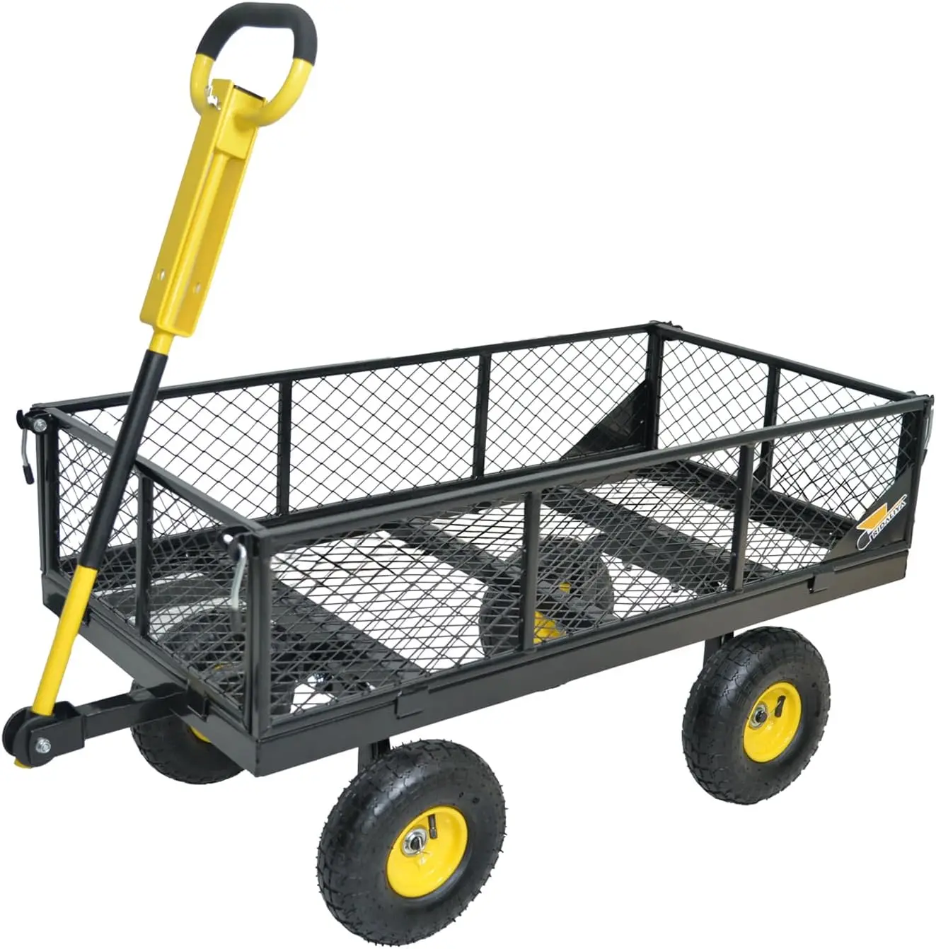 

950 lbs Steel Garden Cart Heavy Duty Yard Utility Wagon with 10" Pneumatic Tires Removable Mesh Sides and 180° Rotating Anti Sli