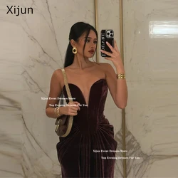 Xijun Simple Velvet Mermaid Evening Dresses Dark V-Neck Sleeveless Prom Dress Floor Length Pleats Celebrity Prom Gown Customized