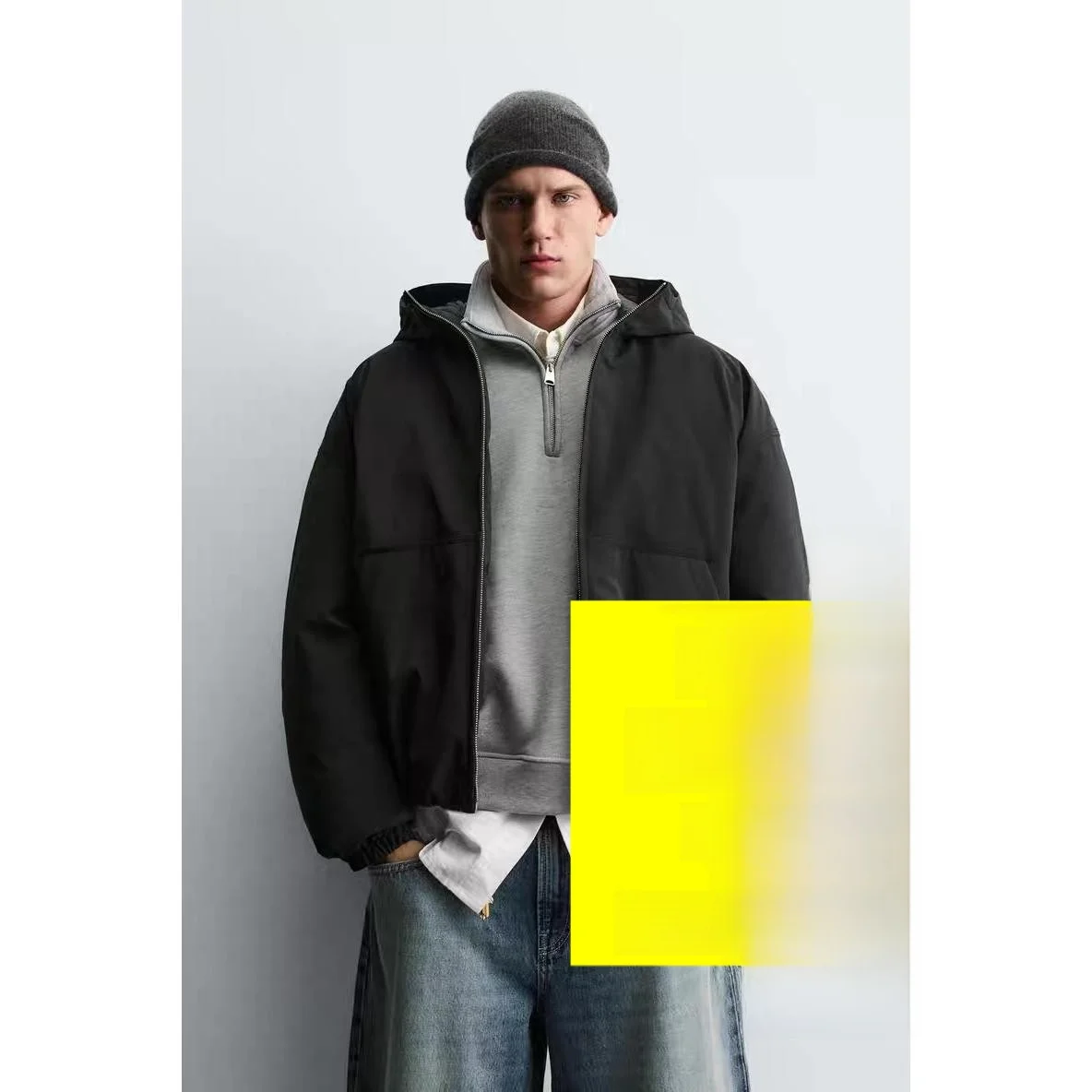 

Loose Fit Tech Fabric Cotton Jaet Men's New Winter 2025 Faion Casual Hooded Long Sve Pure Color Outerwear Coat