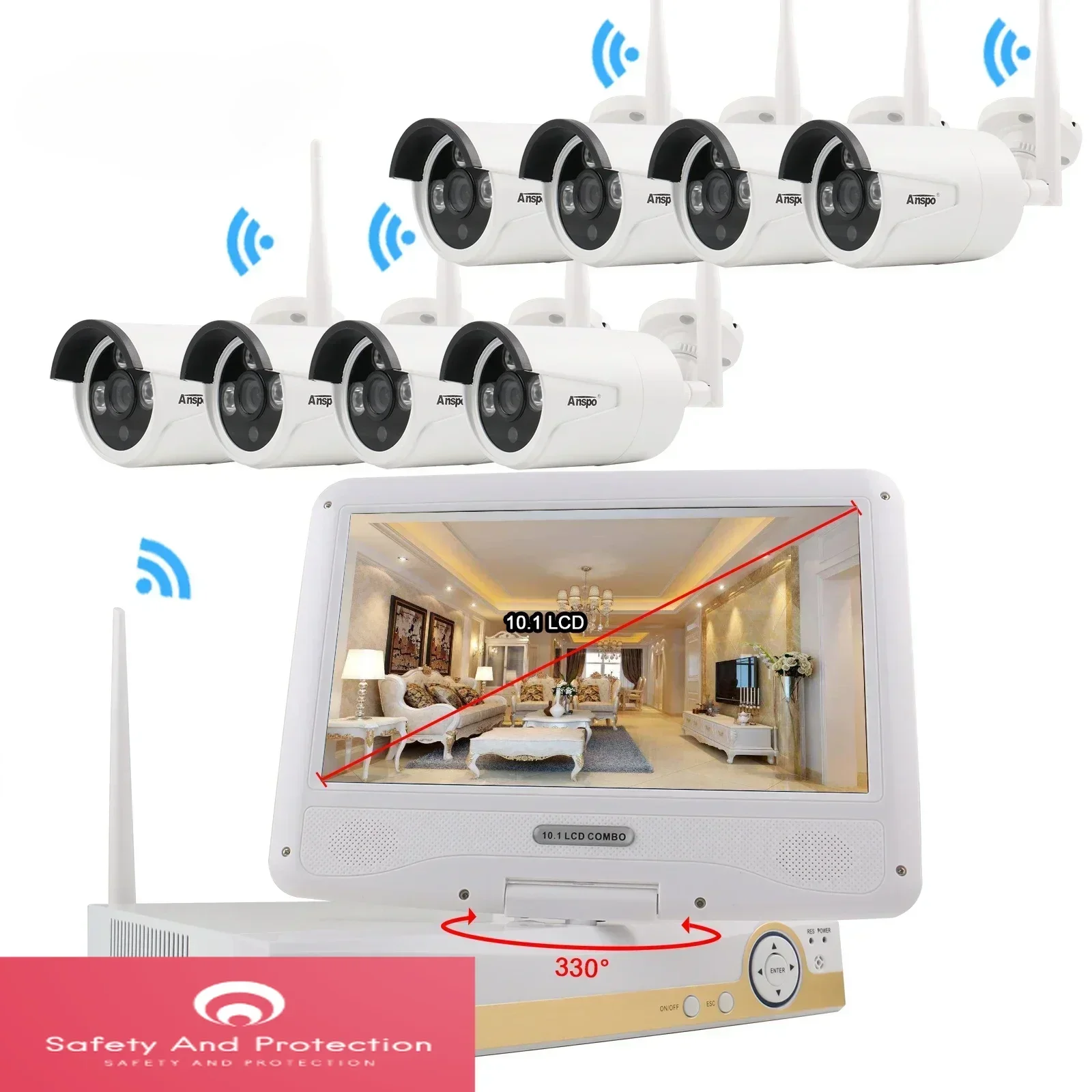

Anspo Wireless NVR KIT with 10" LCD CCTV Security Cameras System 8CH 1080P HD Plug and Play 2mp Bullet Waterproof Camera