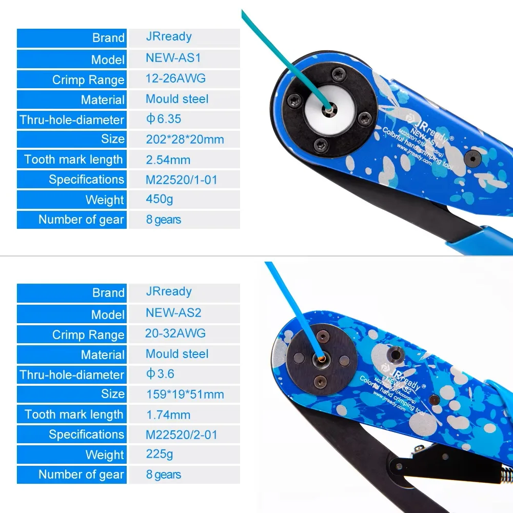 JRready ST2138 Wire Crimper KIT NEW-AS1 M22520/1-01 12-26 AWG NEW-AS2 M22520/2-01 20-32AWG For M39029 38999 26482 Solid Contact