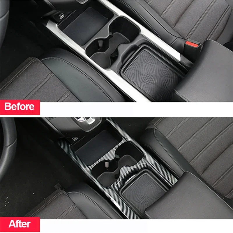 For Honda CRV CR-V 2021 2022 5th ABS Carbon Hybrid Car Front Row Water Cup Holder Panel Decoration Cover Frame Trim Accessories view 5