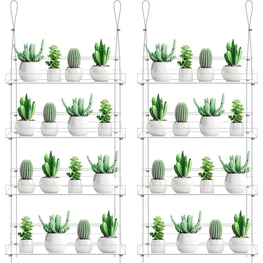 2 Pcs 4 Tier Clear Hanging Window Plant Shelves Acrylic Shelves Hanging Plant Stand Window Plant Hanger Flower Pot