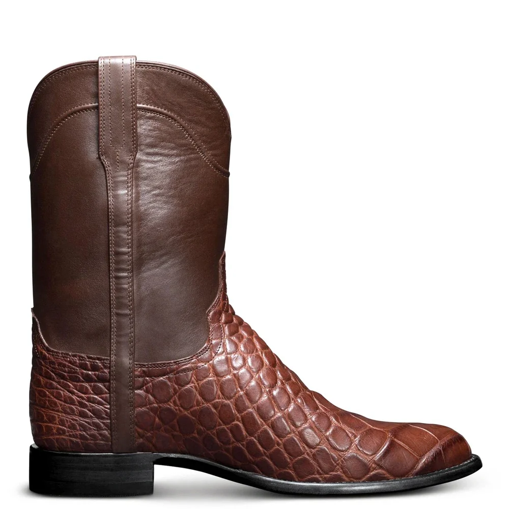 Men West Cowboy Boots High Tube Retro Men's Boots Crocodile Pattern Men Footwear Large size EUR 38-48 view 2