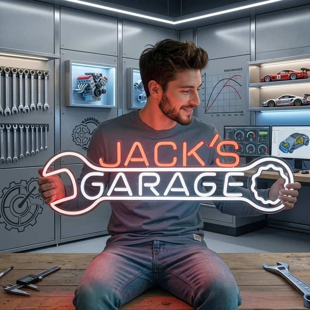 Personalized LED Neon Sign for Garage Man Cave Custom Car Theme Wall Light Decor for Workshop Unique Gift for Car Lover Husband