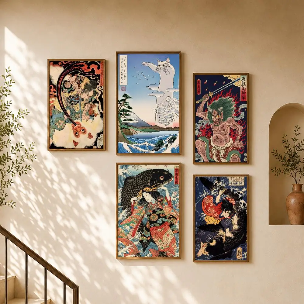 Japanese Ukiyoe Traditional Woodblock Poster PP Self Adhesive Home Garage Dorm Bar Wall Decor Aesthetic Retro Gift