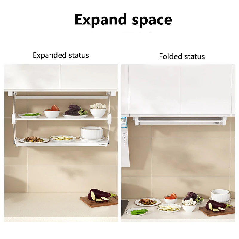 Pull-down Kitchen Folding Racks Retractable Storage Rack Under the Cabinet Lifting Basket Folding Racks Load-bearing 10kg