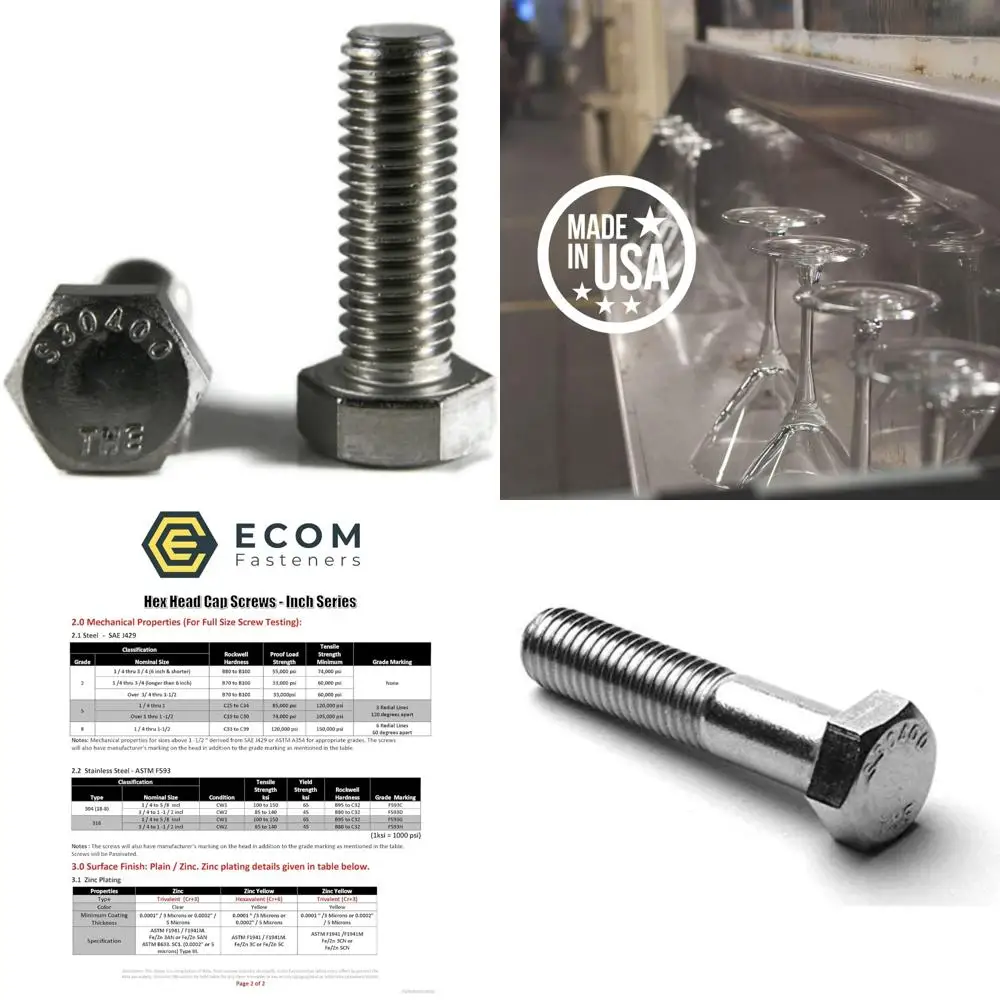 

Stainless Steel Hex Cap Screws 18-8 Grade, 9/16 x 1-3/4 Inch, Coarse Thread, Fully Threaded, Pack of 25