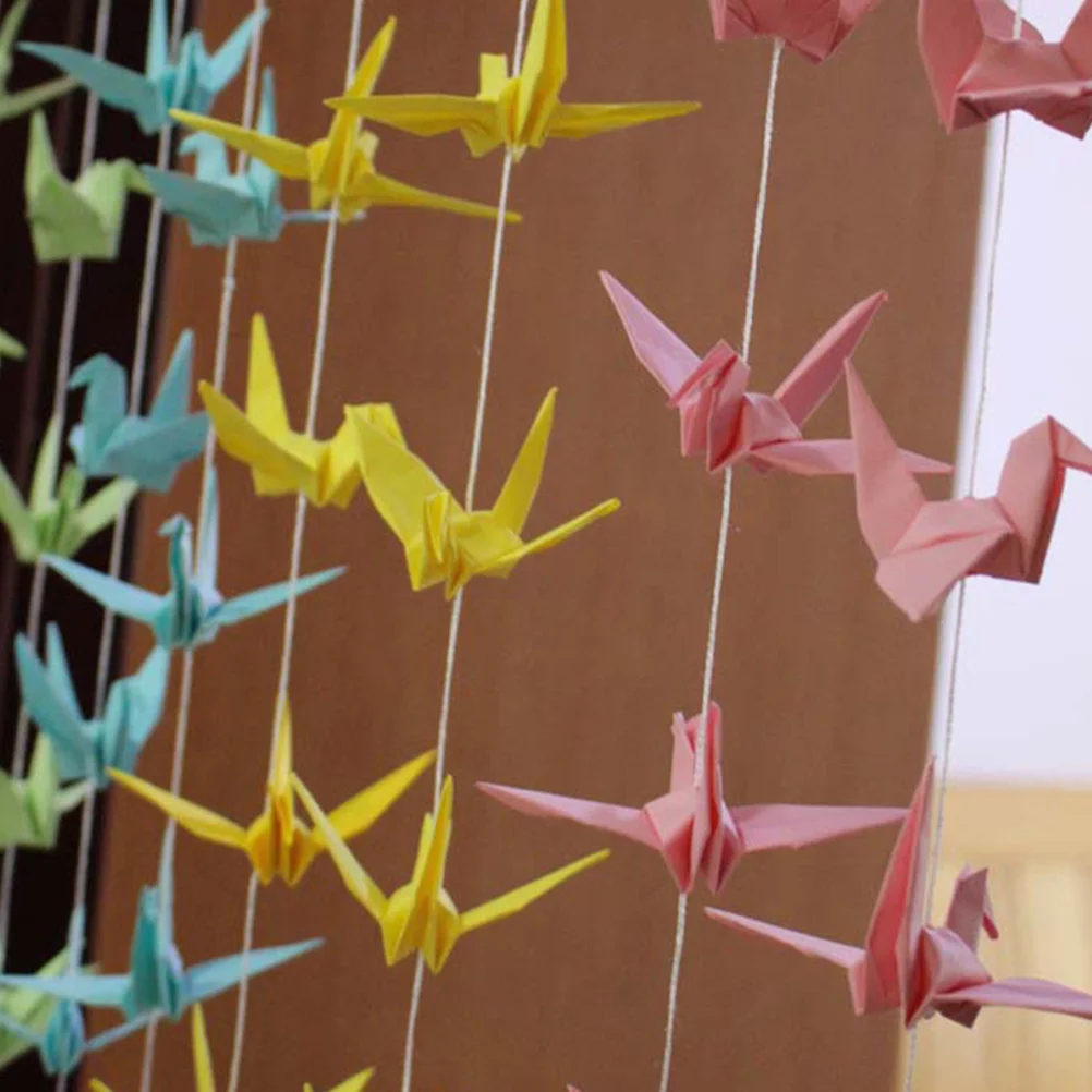 100 szt. Origami Żurawie Dekoracje Wiszące Ręcznie Robione Kolorowe Żurawie Papierowe Alternatywa dla Lampki Sznurkowych na Wesele, Przyjęcie, Baby Shower