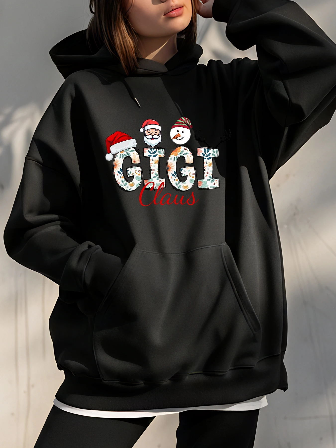 

Рождественская толстовка с капюшоном Gigi Claus, Санта-Снеговик, женская повседневная зимняя толстовка с принтом, модная праздничная одежда для девочек