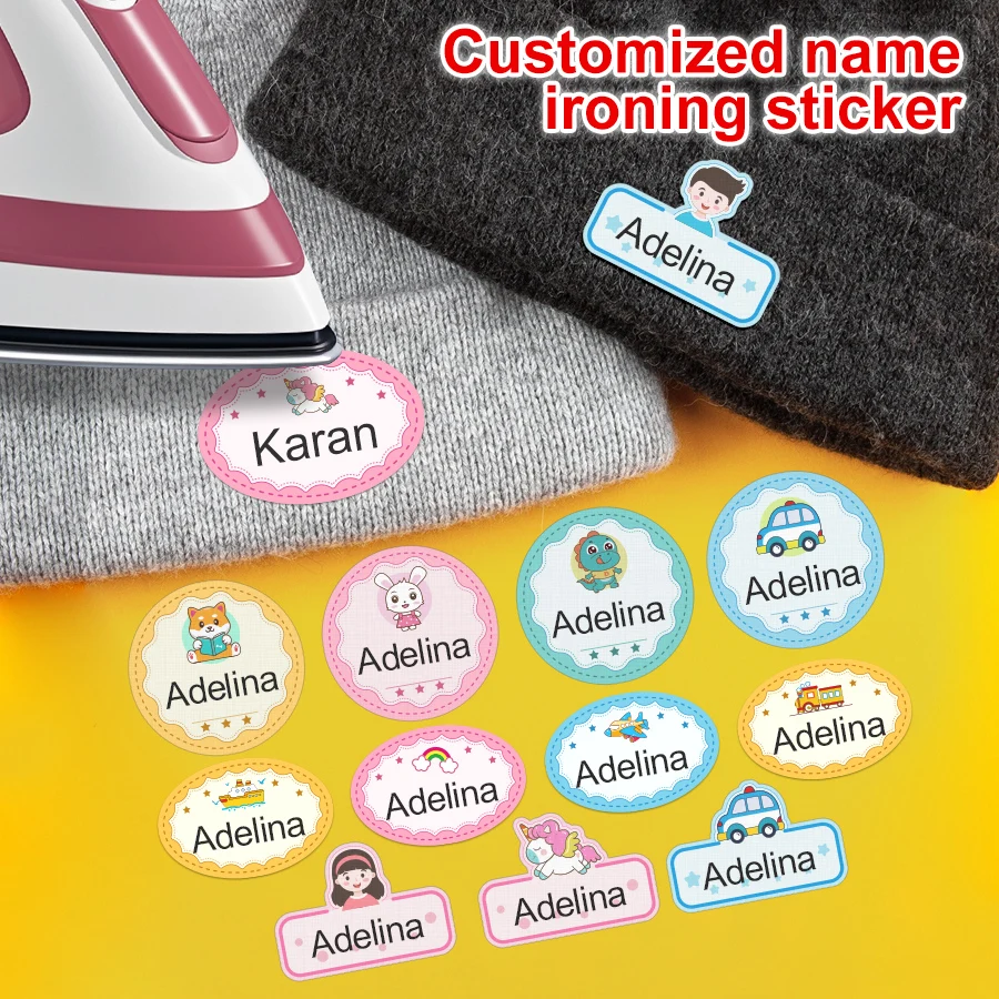 Customized Name Many styles Sticker For Student Uniform Kids Clothing Bag  Sewn Free Ironed SelfAdhesive Personal Name Label Tag