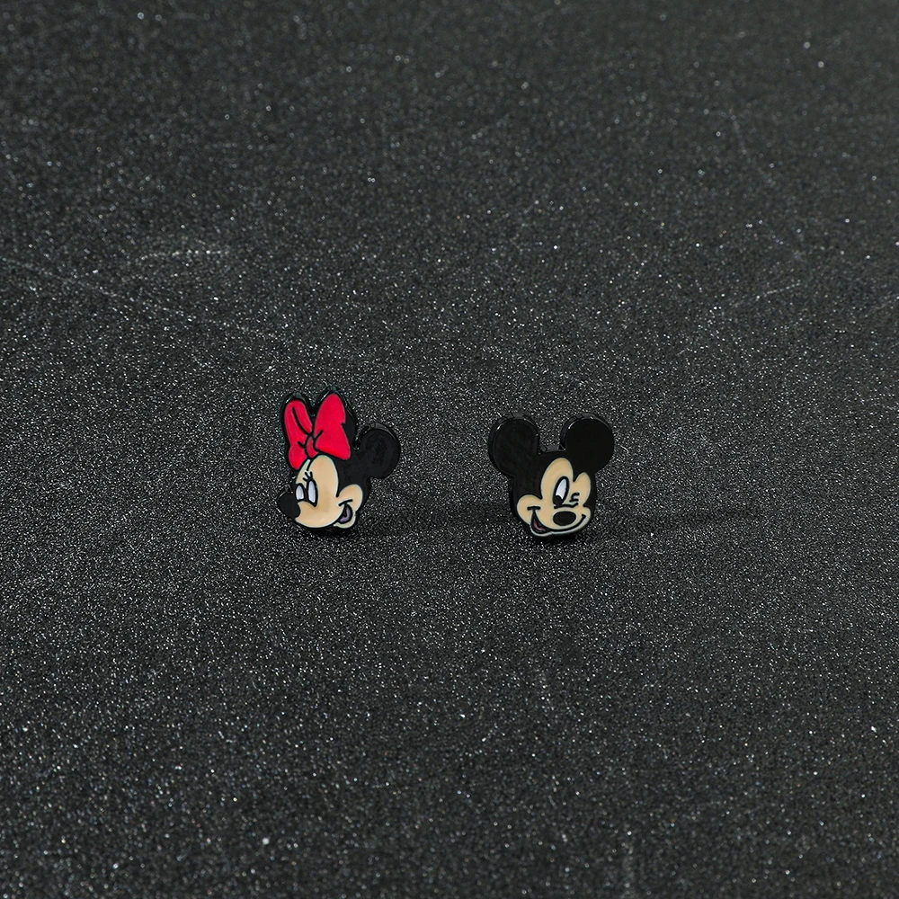 Disney Cartoon Mickey Mouse and Minnie Mouse Earrings Asymmetric Metal Earrings Cute Girls Must Have