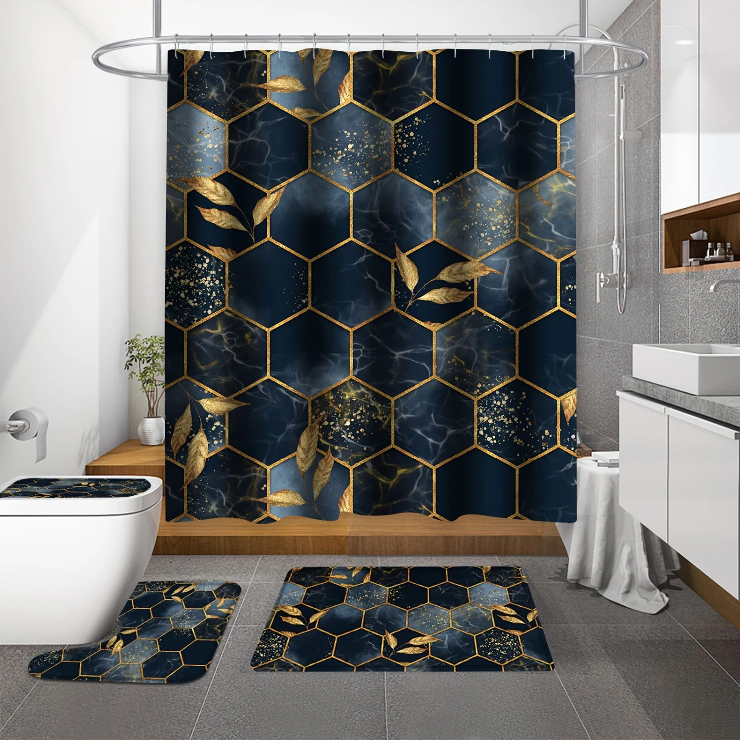 

4 шт. современный мраморный набор занавесок для душа, элегантные занавески для душа из золотой ткани, декор для ванной комнаты с 12, нескользящий коврик для ванной комнаты, туалет
