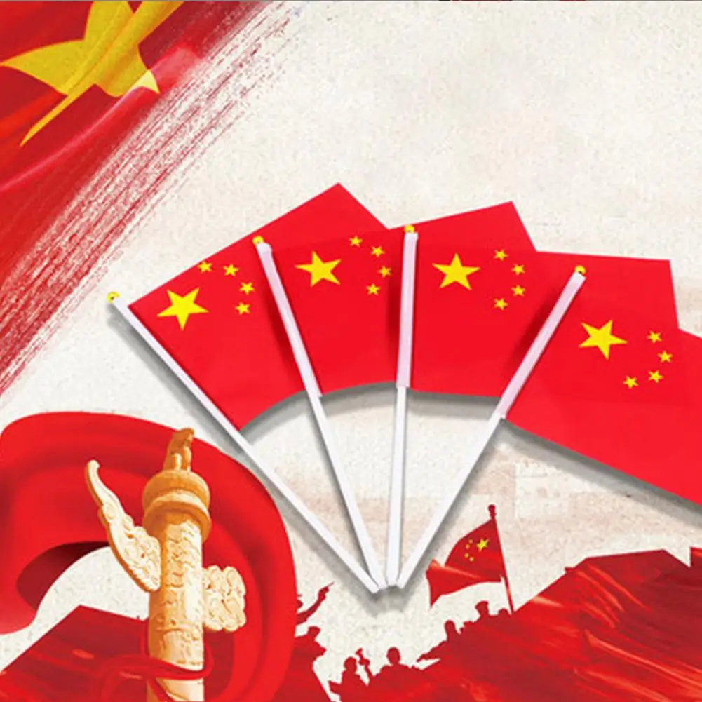 10pcs  CHINA National flag CHINESE flags hand waving flags With Plastic Flagpoles For Sports Activity home Decor
