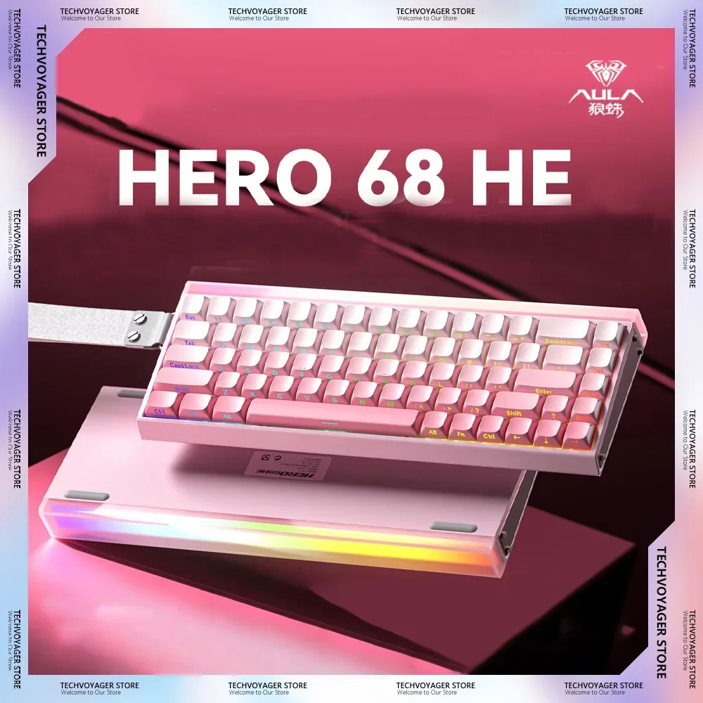 

Новая механическая клавиатура с магнитным переключателем AULA HERO 68HE, эргономика RGB, проводная игровая клавиатура по индивидуальному заказу, аксессуары для ПК, киберспорта