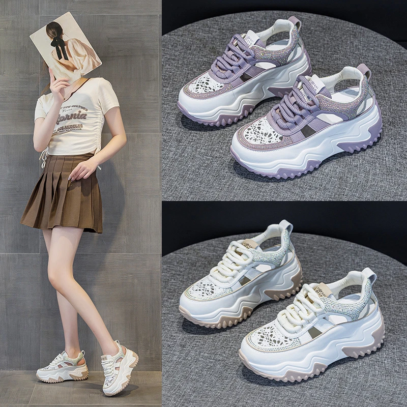 

Women Hollow Out Rhinestone Platform Sandals Breathable Wedge Casual Shoes With Cut-Out Design For Summer Streetwear And Daily