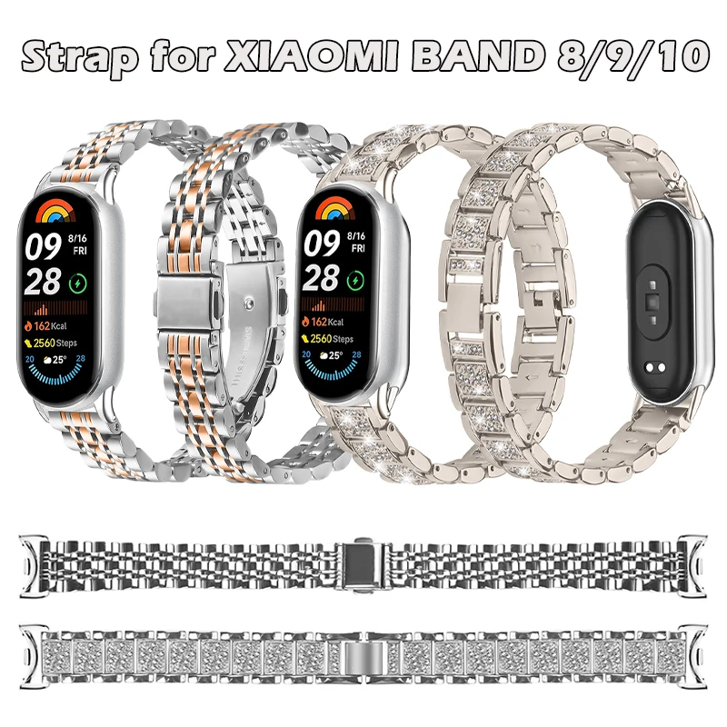 

Металлический браслет подходит для Xiaomi Band 8 9 10, браслет из нержавеющей стали, совместимый с Mi Band 10, сменный ремешок для часов Correa