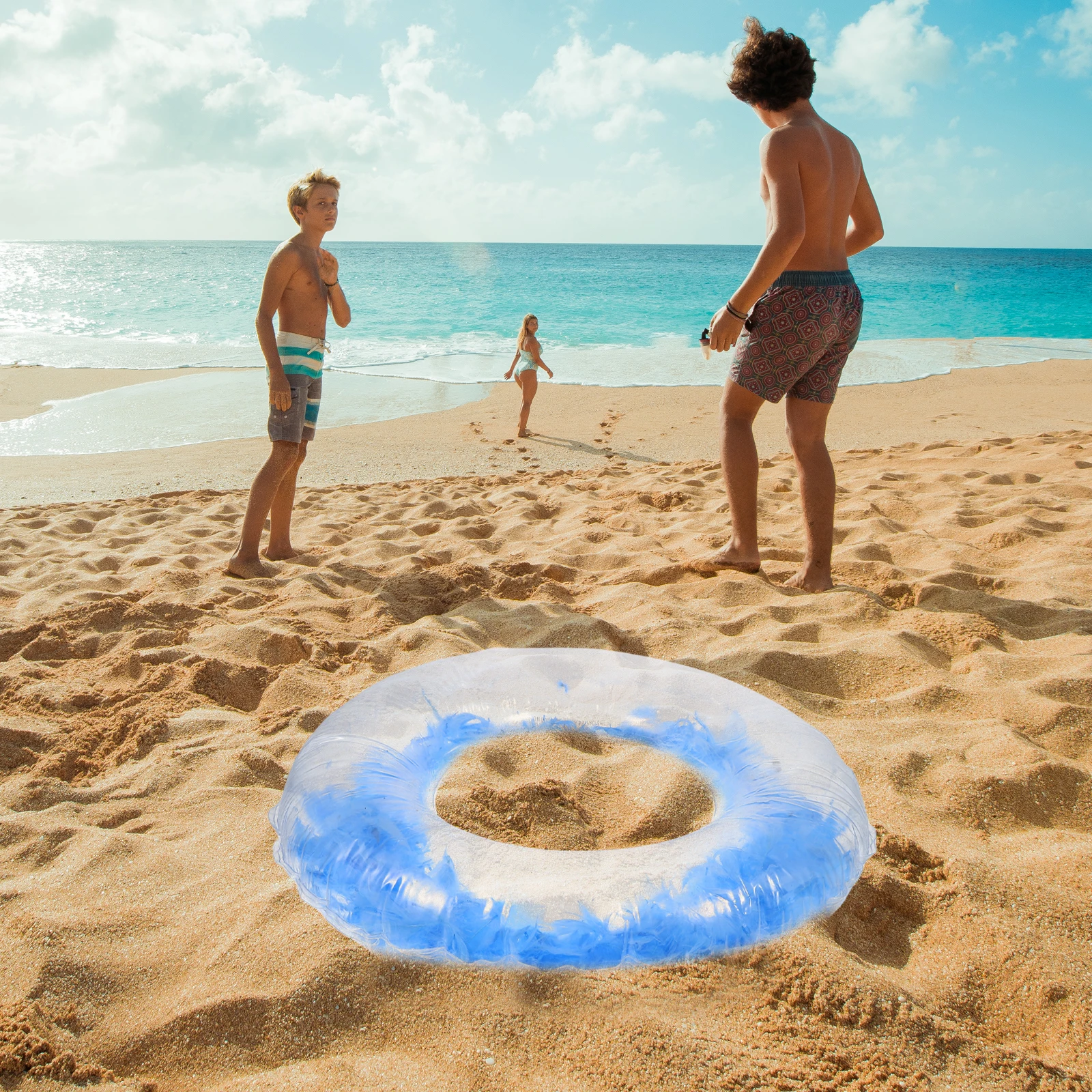 

Thickened PVC Inflatable Swim Ring Pink Transparent Floating Swimming Pool Relax Float Supplies for Adults