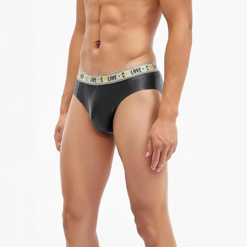 Latex Seamless Men's Convex Pouch Briefs Rubber Underwear Glossy Man Sexy Exotic Panties Male Lingerie Underpants Трусы Мужские