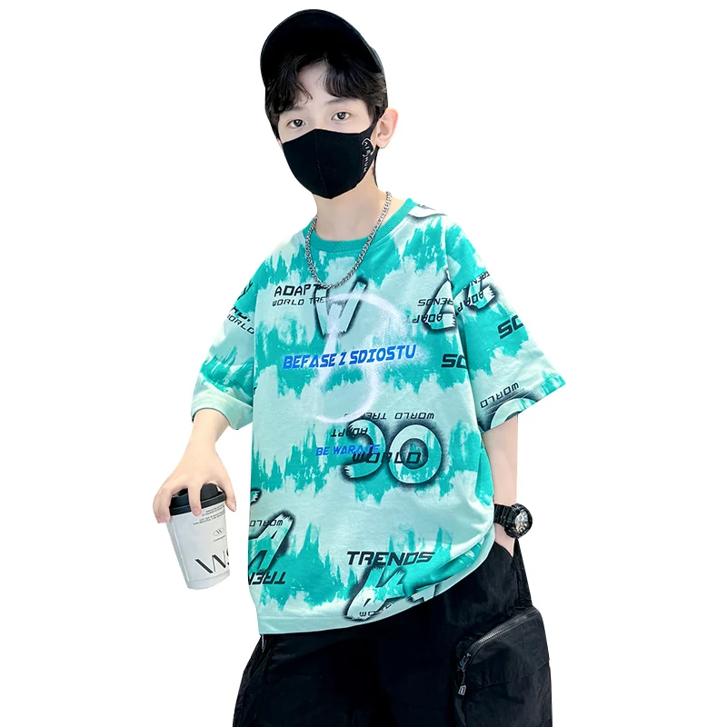 New Kids Cotton T-shirt for Boys Short Sleeve Letter Print Tee Tops Teens Child Summer Tee Shirt Age 5 6 7 8 9 10 11 12 13 14 Y